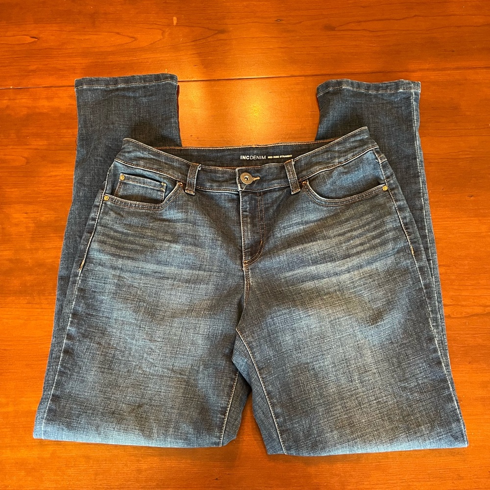 INC Jeans Mid Rise Straight Blue Denim  Women’s Size 10